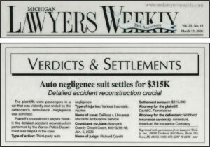 David Femminineo Settles Auto Negligence Suit for $315K