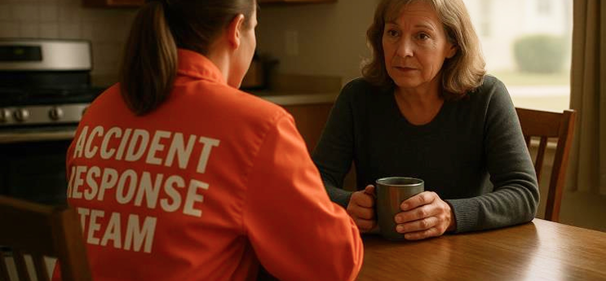 Accident Response Team member meeting with accident victim at home by Femminineo Law